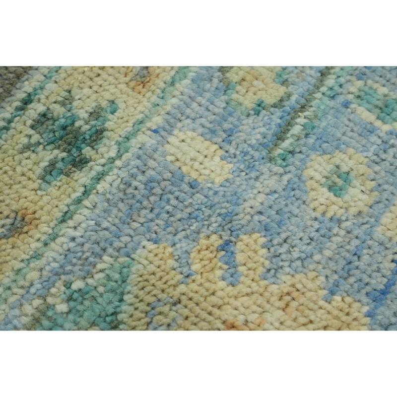Vegetable Dye Wool Oushak Turkish Area Rug, Floral Geometric Carpet - 10' 3'' X 7' 9''