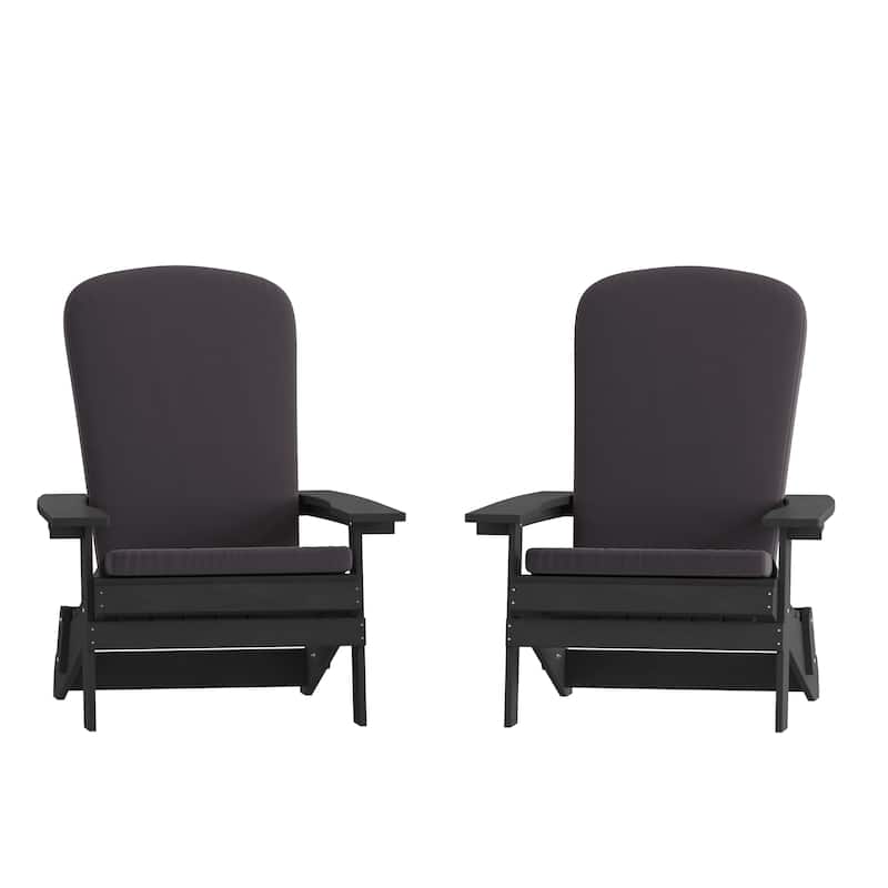 Indoor/Outdoor Folding Adirondack Chairs with Cushions - Set of 2 - 30.25"W x 34"D x 37"H