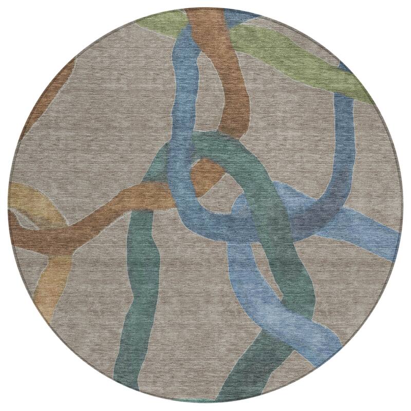 Machine Washable Indoor/ Outdoor Abstract Links Chantille Rug