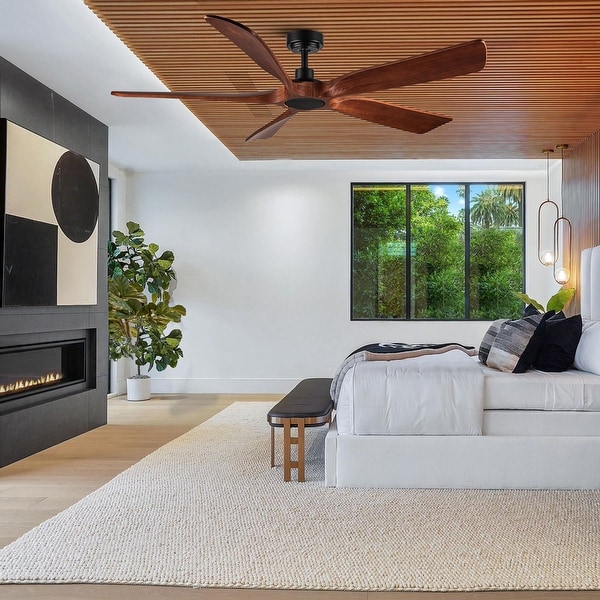 Shamshla 60 in. Indoor Farmhouse Brown Walnut Wood Ceiling Fan