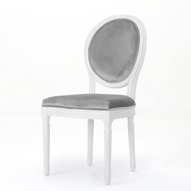 Set of 2 French Dining Chairs Grey Side Chair Round Back Accent Chairs