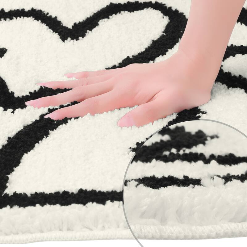 Cute Heart Pattern Bathroom Rug, Ultra Soft Non-Slip Bath Mat, Shaggy Soft and Absorbent Bath Carpet for Sink, Shower