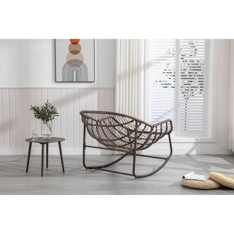 Outdoor Rattan Rocking Chair,Padded Cushion Rocker Recliner Chair Outdoor for Front Porch, Living Room, Patio, Garden