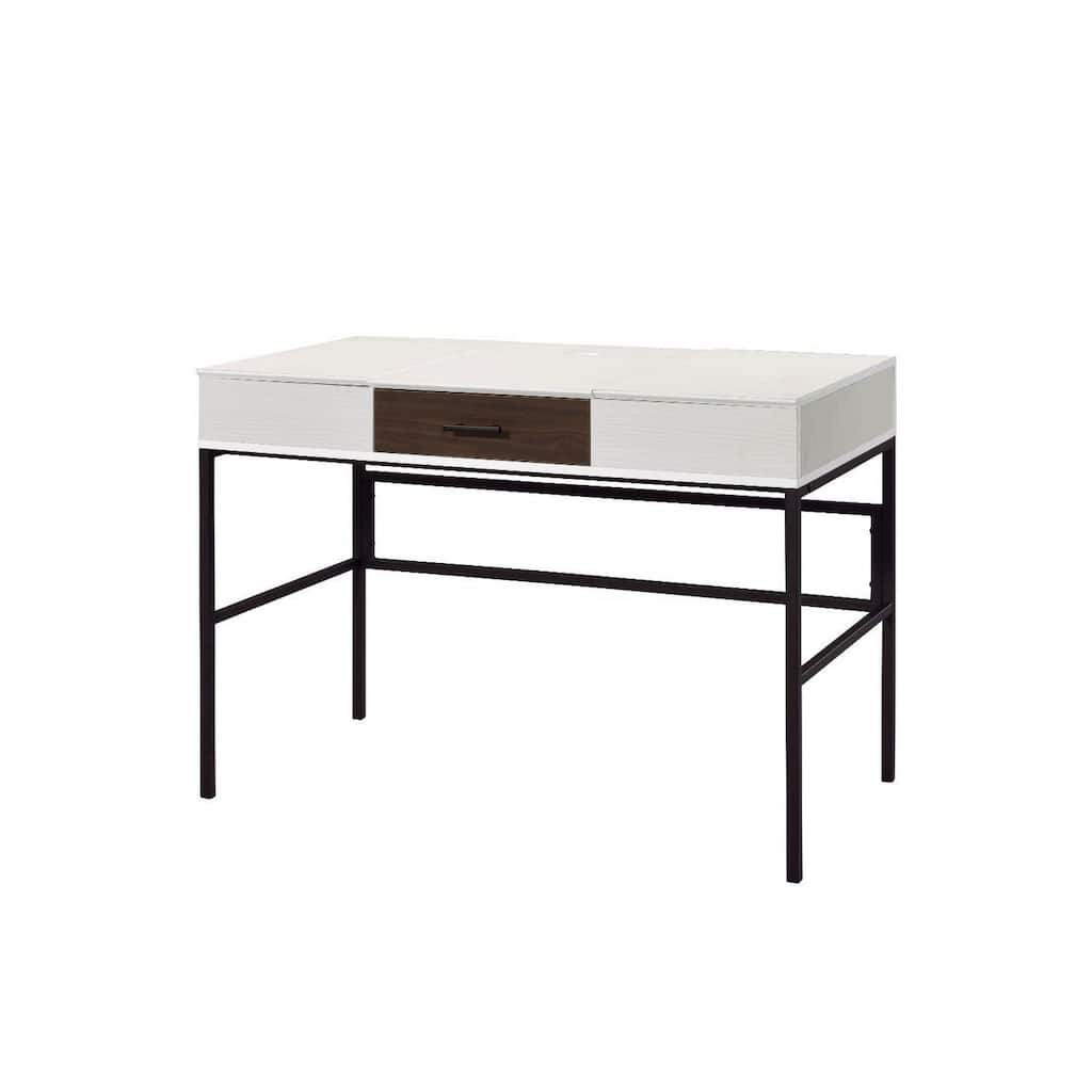 Writing Desk with 2 Hinged Top Storage Compartments, White and Black
