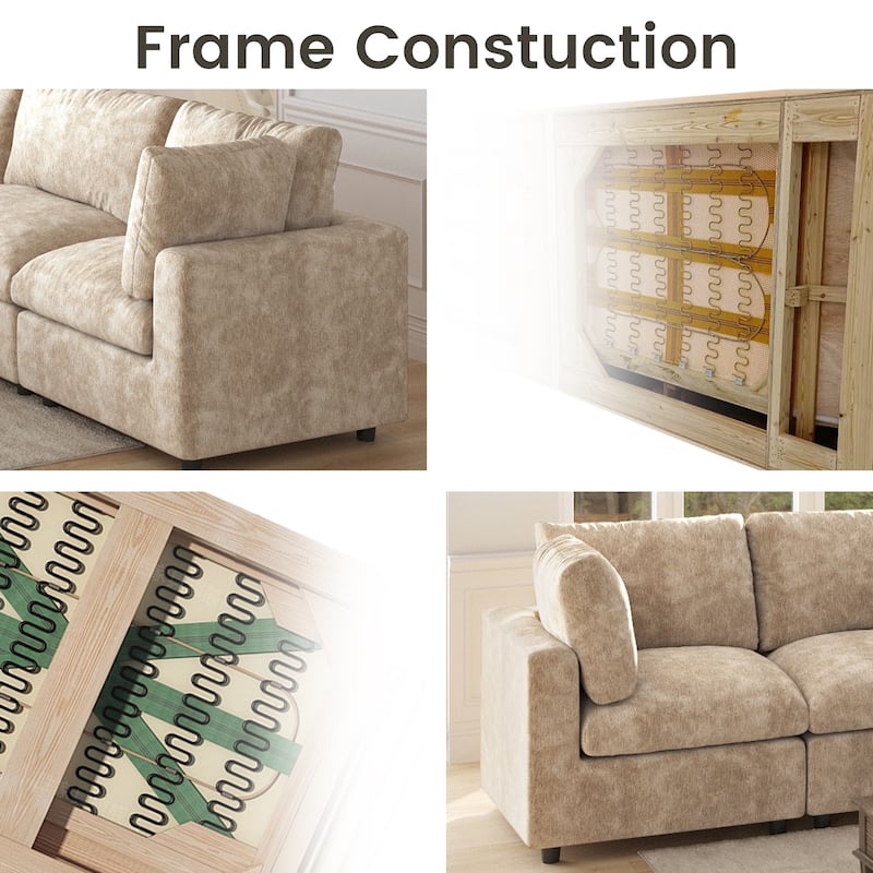 5 Seat L-Shaped Sectional Sofa chenille Fabric Upholstered Couch with Removable Cushions Modern Living Room Furniture