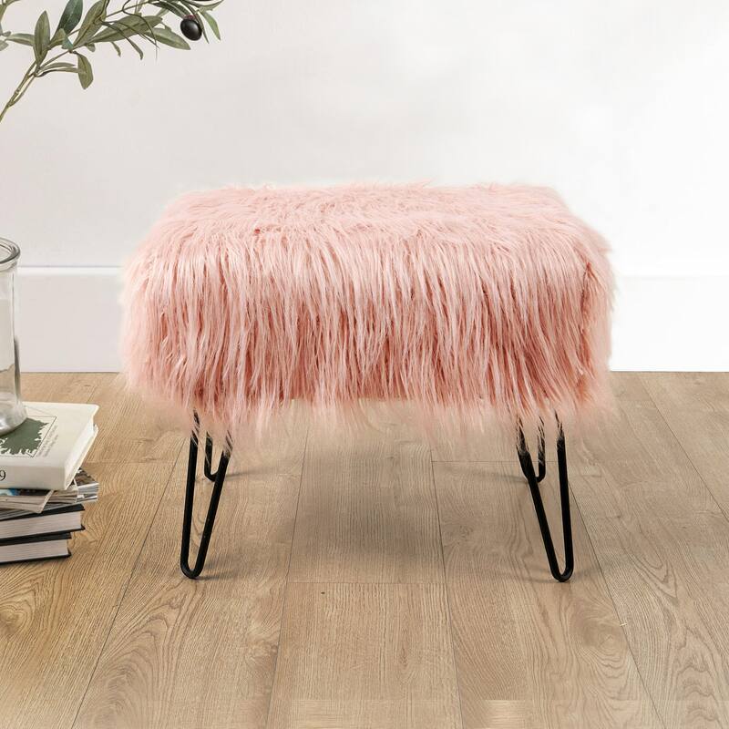 Mongolian Fauxfur Ottoman