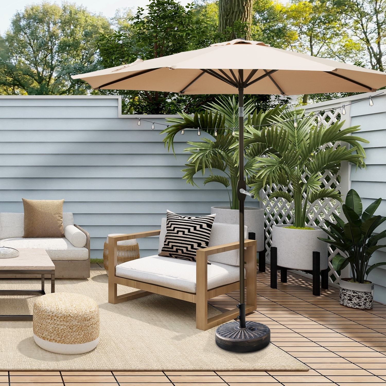 Lopes 9-foot Patio Umbrella with Bronze Finish Base Weight Stand Included