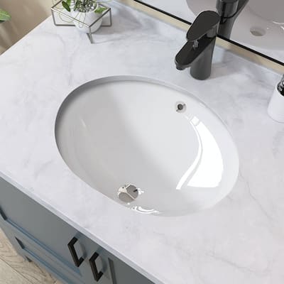 17" X 16" Oval Vitreous China Undermount Bathroom Sink With Overflow - Vitreous China Undermount Bathroom Sink001