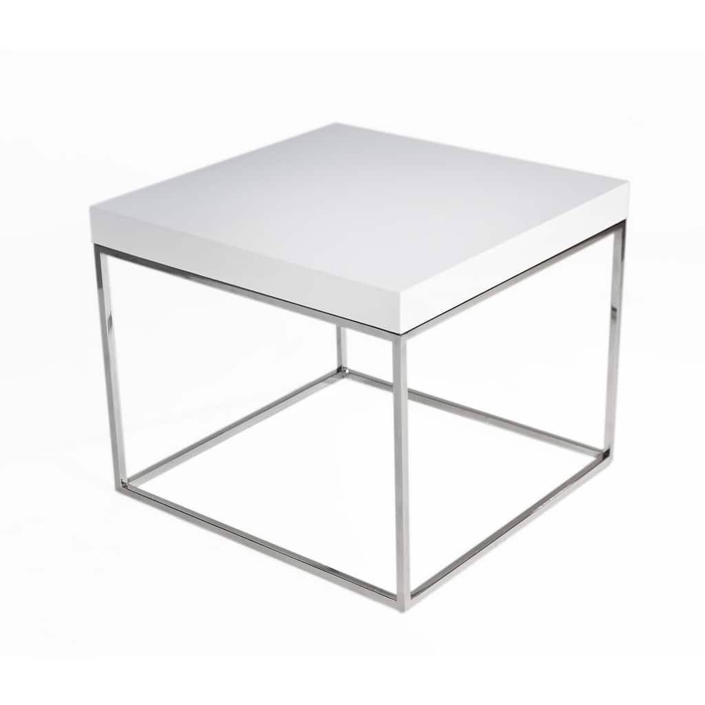 24 in. White and Chrome Square Metal End Table, Sturdy Build End Side Table for Living Rooms
