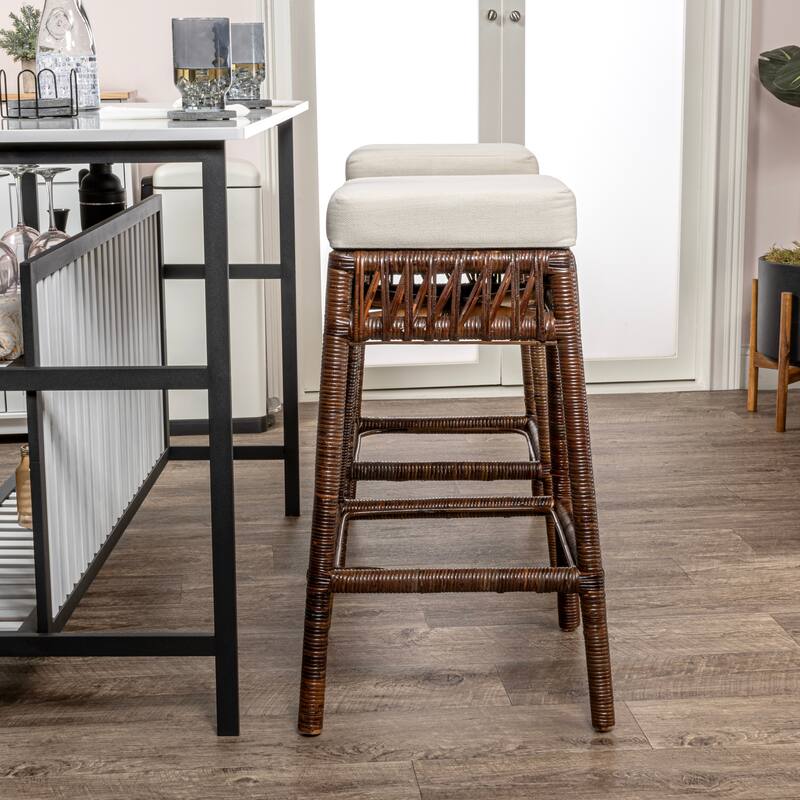 Maui Bohemian Basics Rattan Backless Bar Stool, by JONATHAN Y