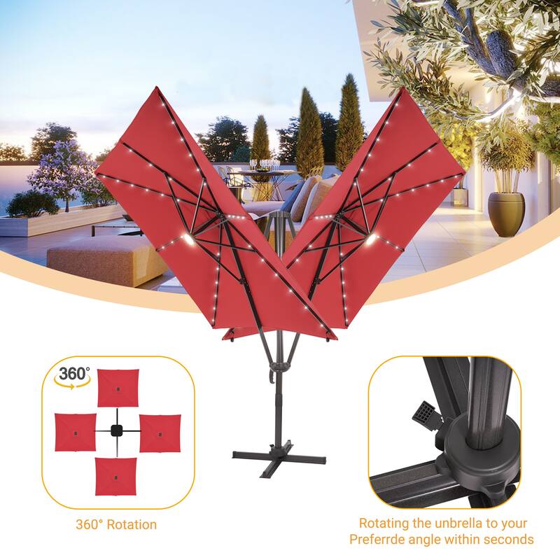 LIVOOSUN Aluminum 10x8FT LED Rectangular Cantilever Patio Umbrella