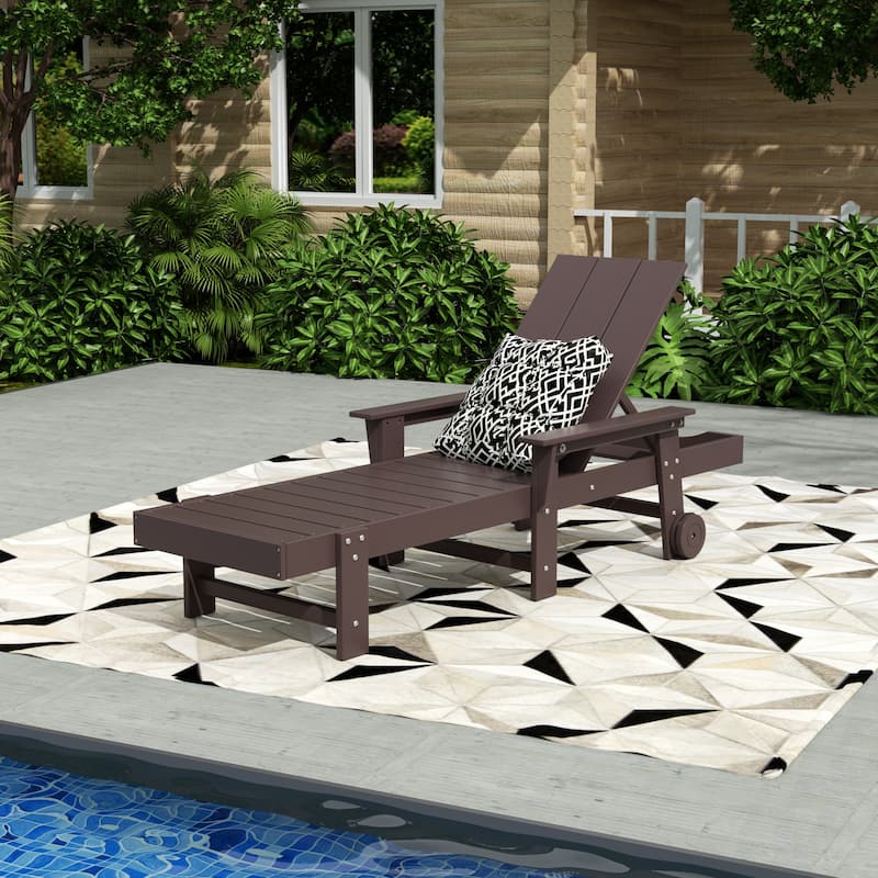 Polytrends Shoreside Modern Poly Reclining Eco-Friendly All Weather Chaise Lounge With Arms & Wheels