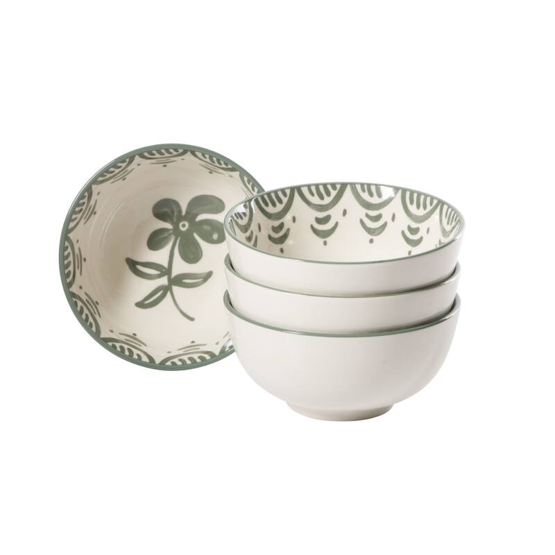Bloomhouse - 2-Time Oprah's Favorite Things - Valencia Flor 4 Piece 6" Cereal Bowl Set, Stoneware Floral Decal Design