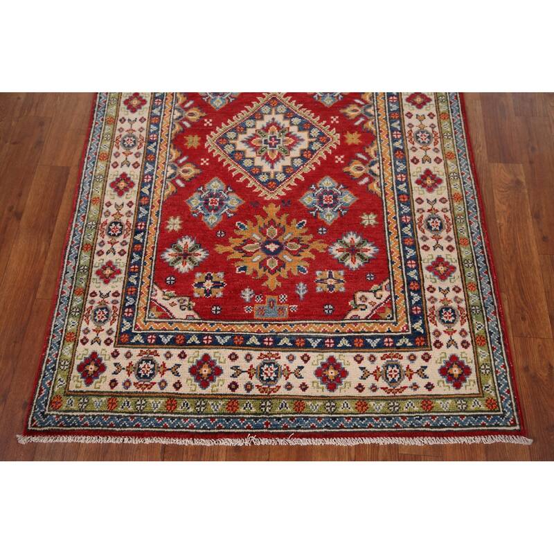 Red Kazak Accent Rug Hand-Knotted Traditional Oriental Wool Carpet - 3'3" x 4'9"