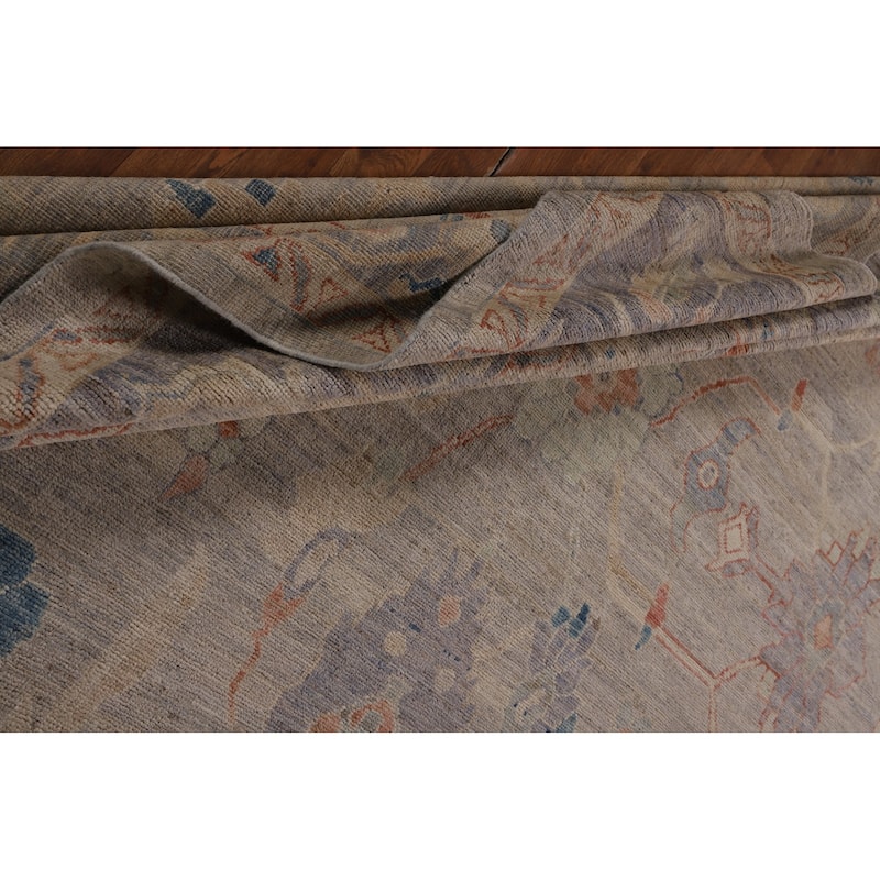 Vegetable Dye Oushak Turkish Rug Hand-Knotted Bedroom Wool Carpet - 9'2"x 12'0"