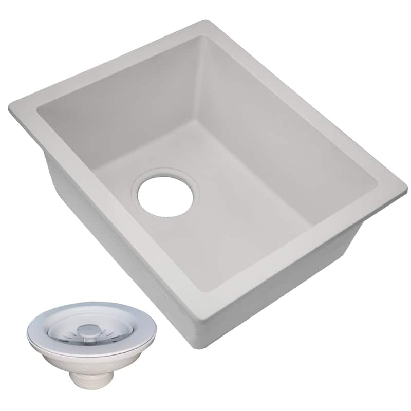 Highpoint Collection European Granite Composite Bar Sink and Drain Set - 15" x 18" x 7.6"