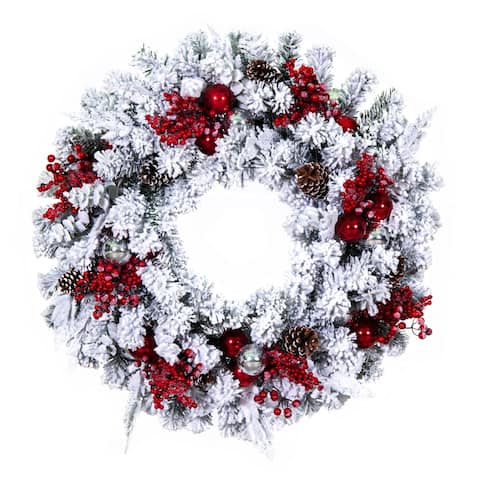 Vickerman 30" Flocked Artificial Christmas Wreath, Unlit - Green/White