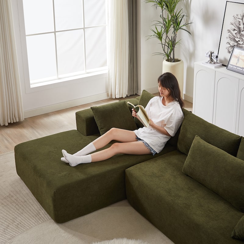 108" Chenille Modular L-Shaped Sectional Sofa with 6 Pillows, Right Chaise & No-Assembly Design