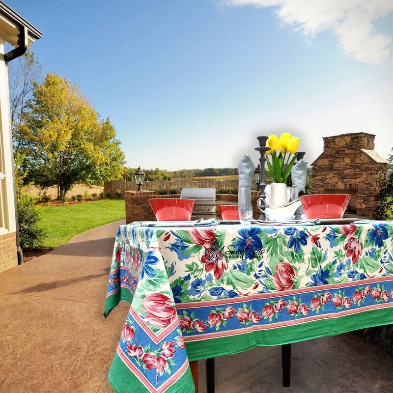 Artsy Brush Stroke Vibrant Floral Cotton Tablecloth Collection