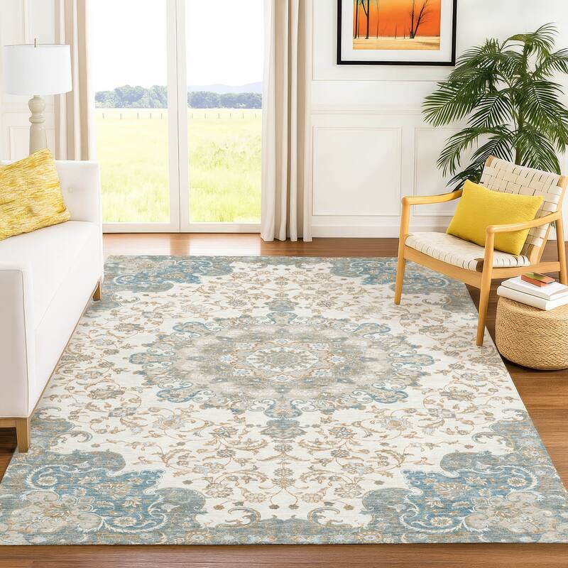 Machine Washable Indoor/ Outdoor Traditional Awaka Chantille Rug