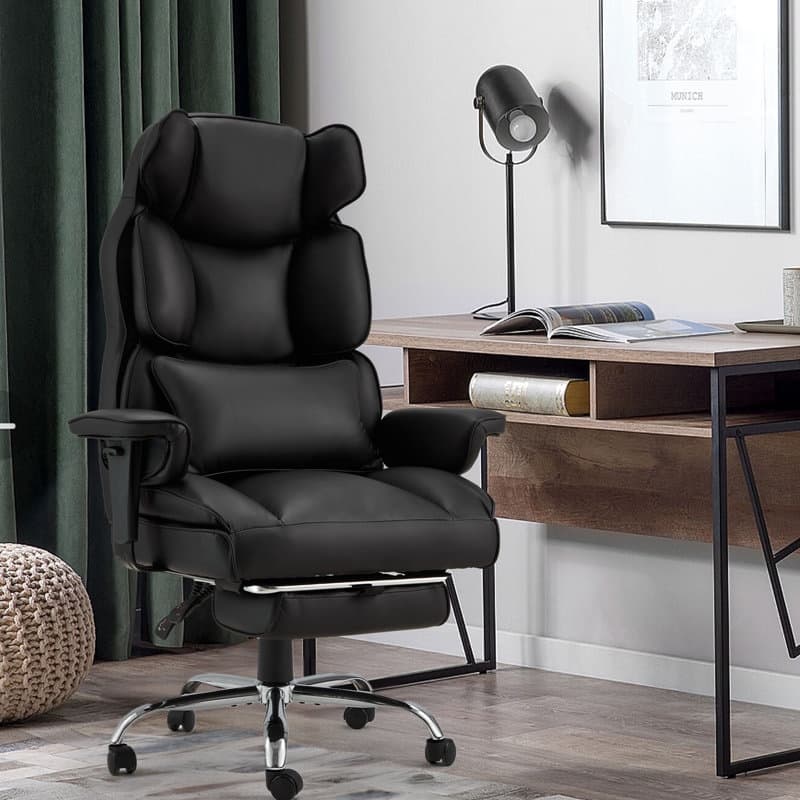 EROMMY Ergonomic Office Chair Adjustable Headrest Footrest Lumbar Support - Black