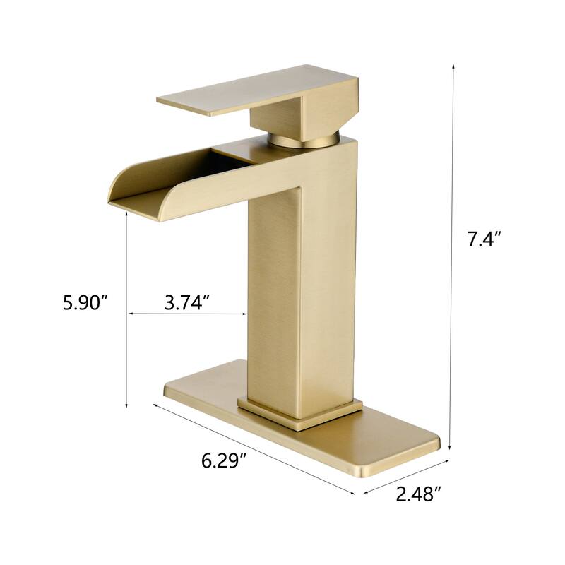 Waterfall Bathroom Faucet Single Handle Bathroom Sink Faucets 1 or 3 Hole with Deck Plate & Overflow Pop Up Drain