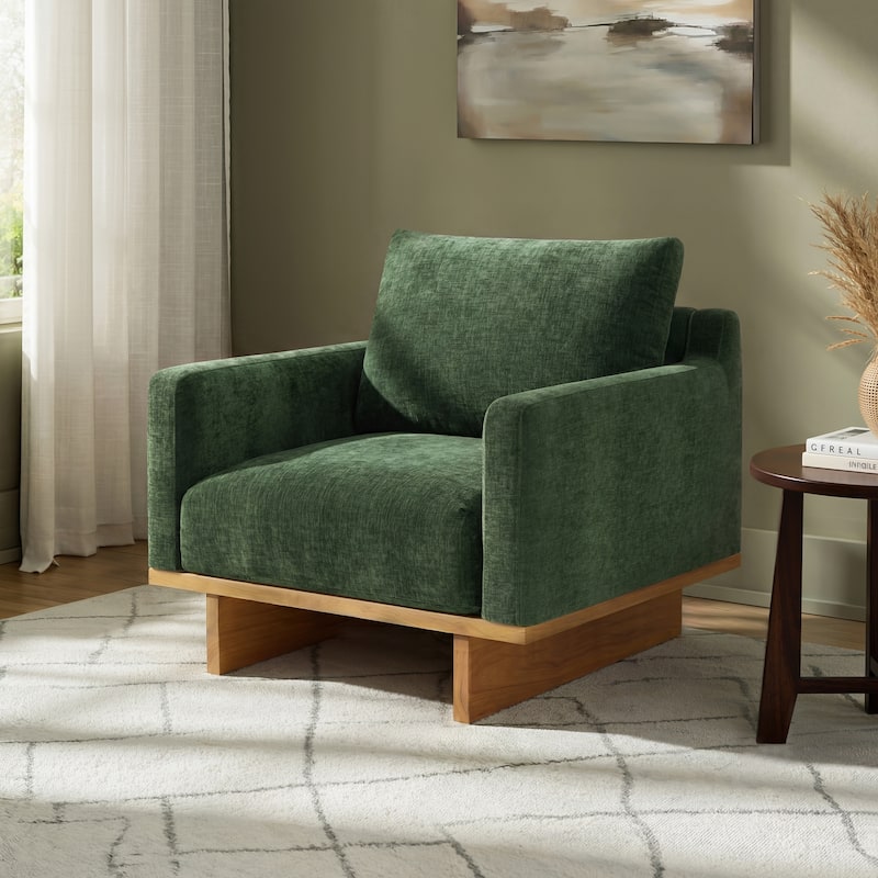 Christopher Knight Home - Modern Wooden Upholstered Accent Chair with Ergonomic Comfort - Green-Chenille