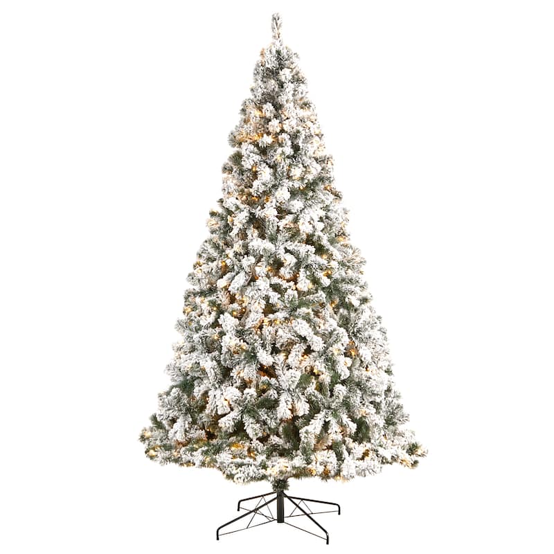9' Flocked West Virginia Fir Artificial Christmas Tree, Warm Clear LED - 9 Foot