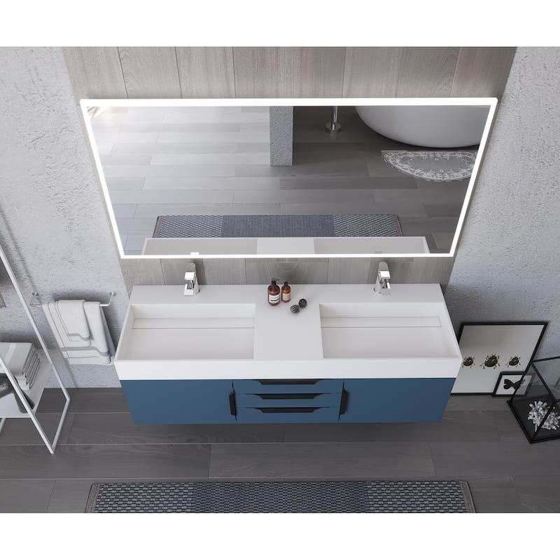 Amazon 60" Wall Mounted Bathroom Vanity Set w/ White Top