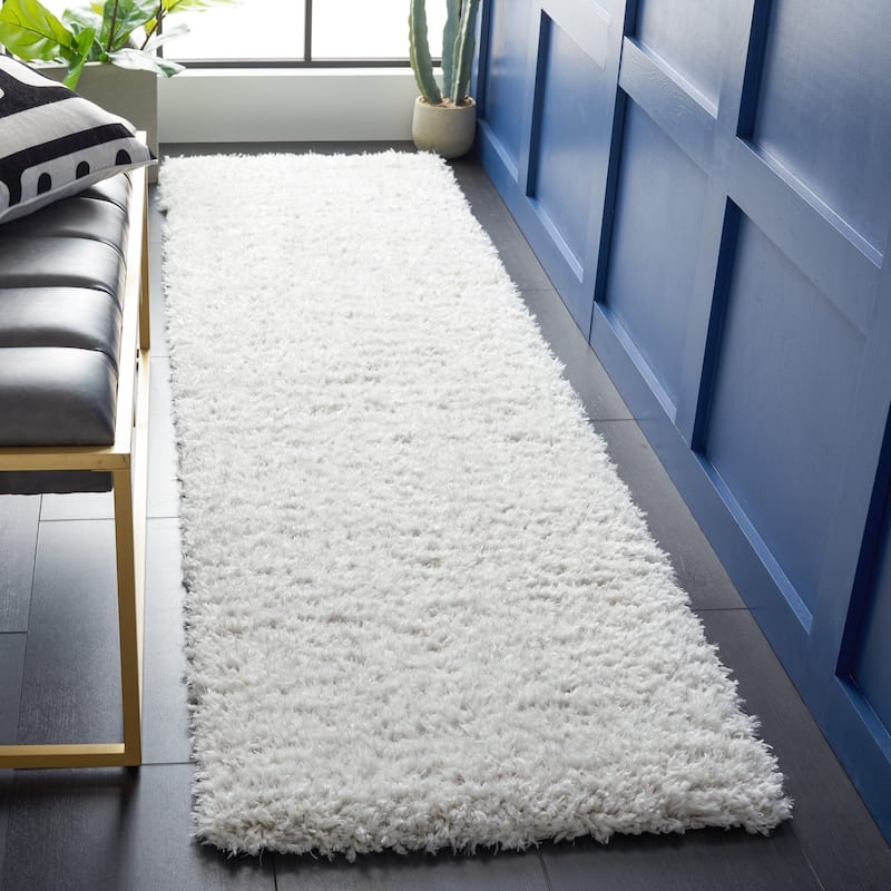 SAFAVIEH Flokati Vojsava Shag Solid Rug - 2'2" x 8' Runner - Ivory/Grey