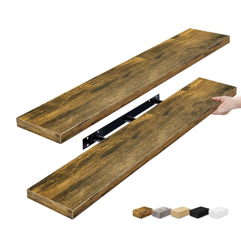 Sorbus Floating Shelves for Wall, 2 Extra Long Wall Mounted Floating Shelves - 9.25"L X 47” W X 1.5” H - Walnut