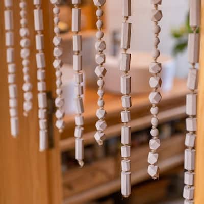 RusticReach Solid Color Wood Beaded Cord DIY Door Curtain