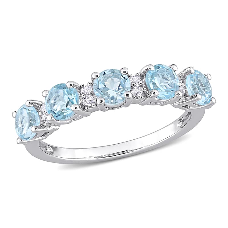 Miadora Sterling Silver Blue & White Topaz Stackable Eternity Wedding Band Ring
