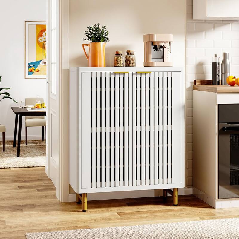 Wooden Bathroom Floor Cabinet, Adjustable Shelves Large Storage Sideboard Accent Cabinet for Bathroom Kitchen Living Room