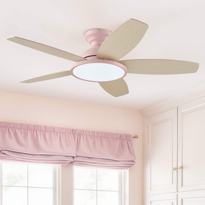 5 - Blade Low Profile Flush Mount Modern Ceiling Fan with LED Light and Remote