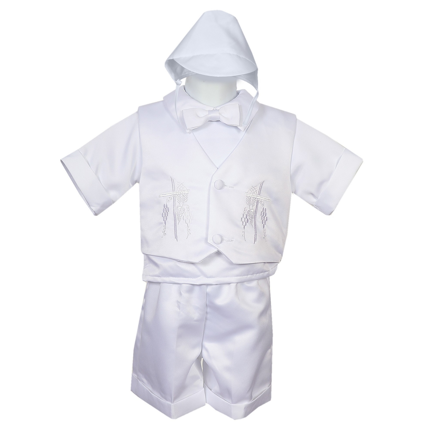 Shop Rain Kids Baby Boys White 4 Pc Embroidered Vest Hat Baptism