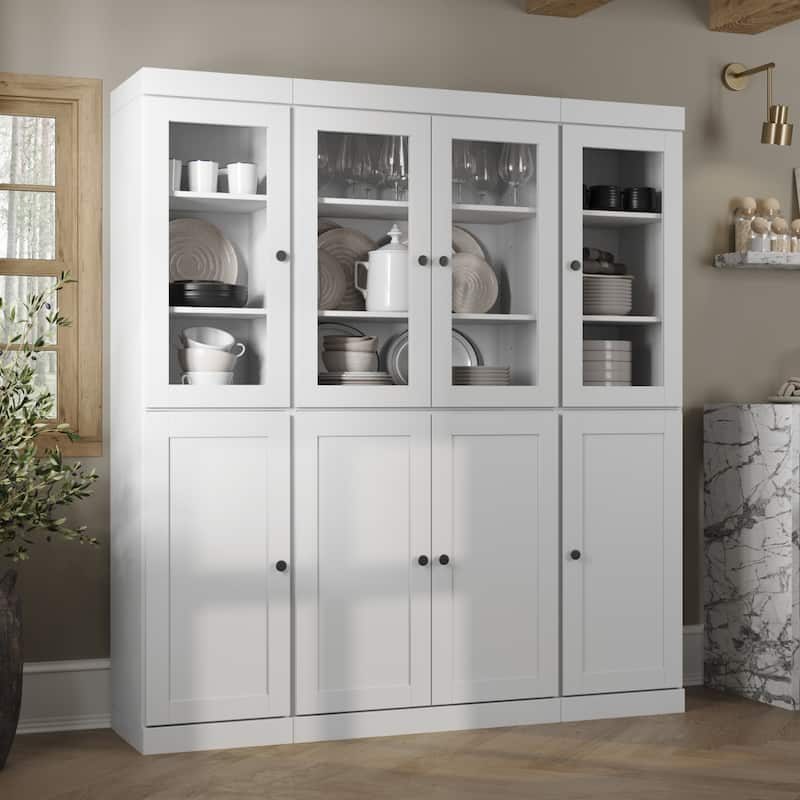 Palace Imports 100% Solid Wood 65" Pantry Cabinet with Clear Glass, Shaker Doors and Adjustable Shelves - White