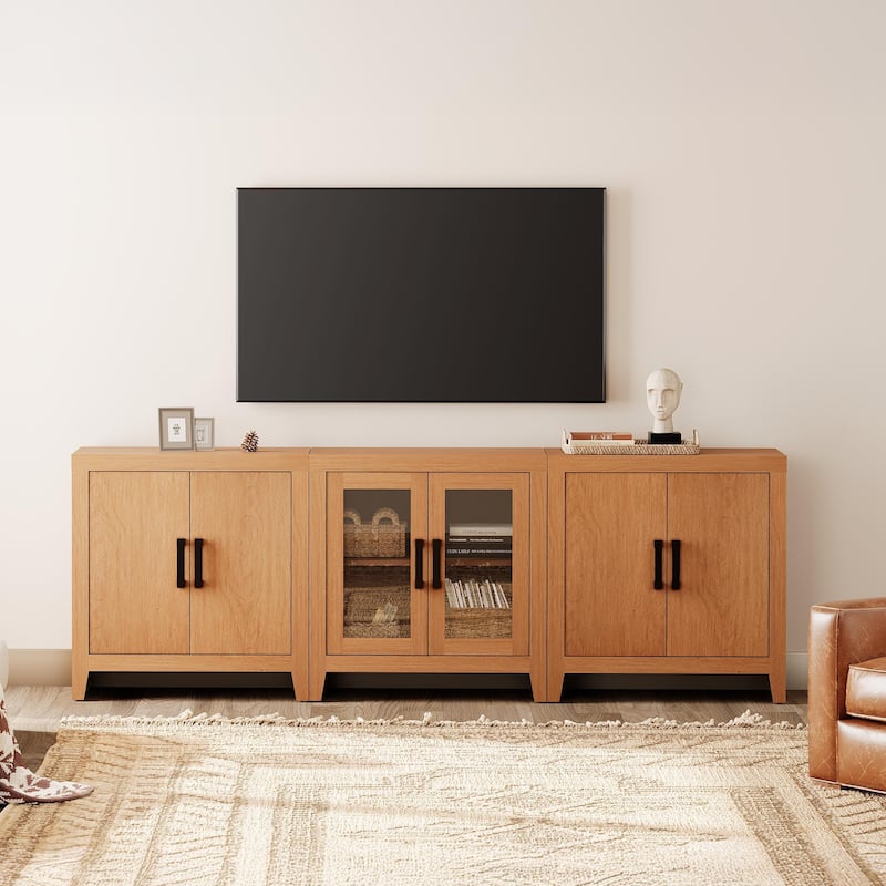 WAMPAT 75-Inch Farmhouse TV Stand, Modular Media Console with Doors & Adjustable Shelves - n/a - Mocha