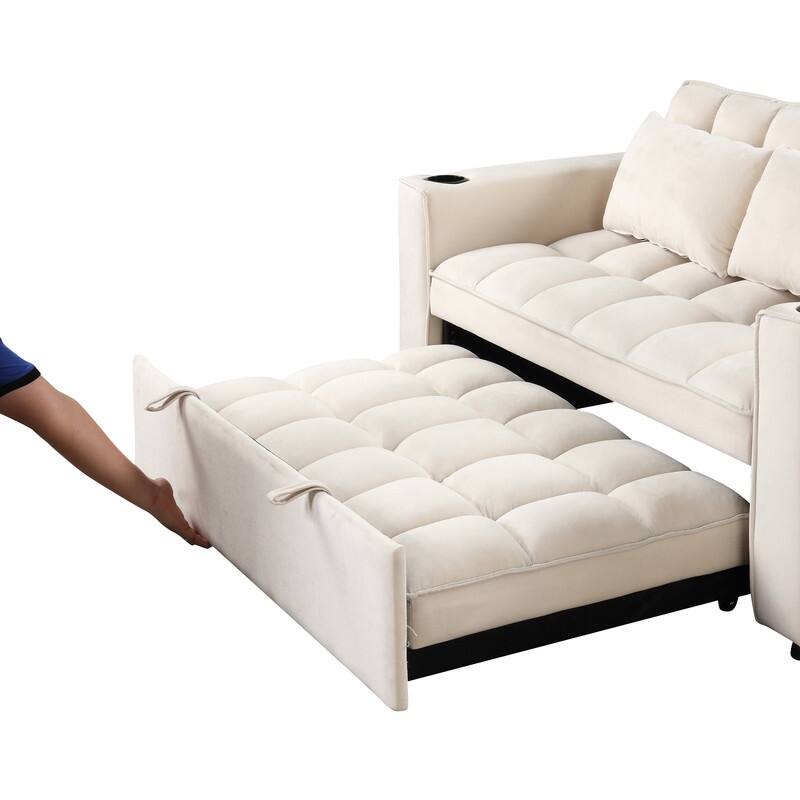 4-1 Multi-Functional Sofa Bed, 55.3" Sleeper Sofa Bed with Cup Holder & USB Port, Convertible Sleeper Couch Bed for Living Room