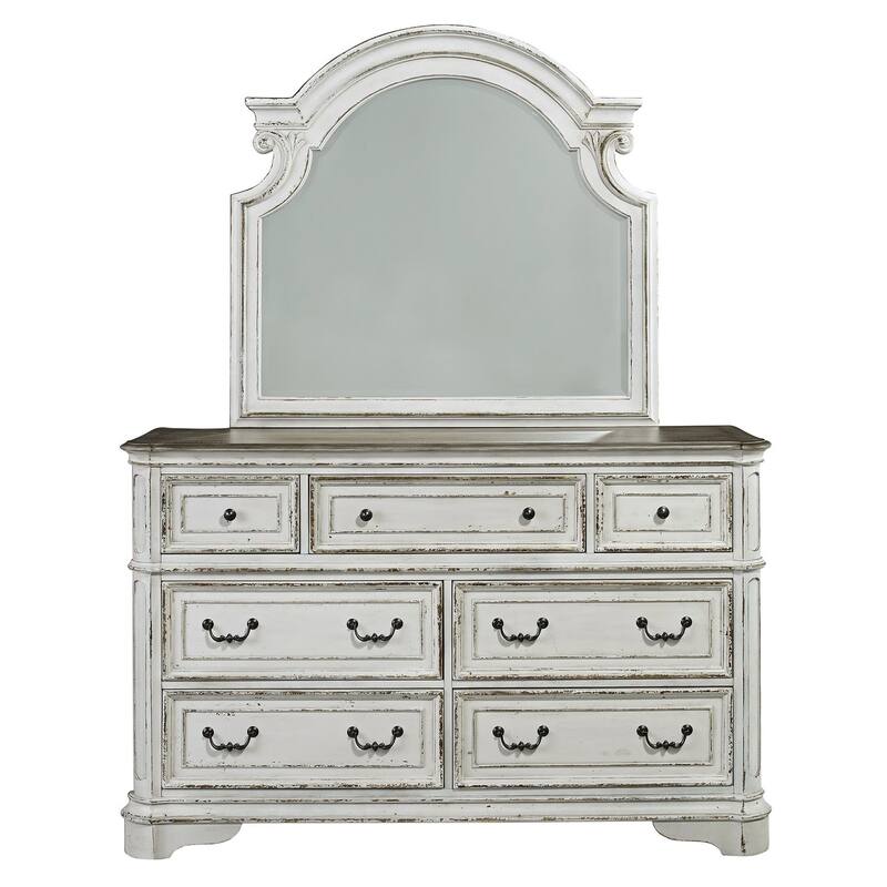 Liberty Furniture Magnolia Manor California King Upholstered Sleigh Bed, Dresser & Mirror, Night Stand
