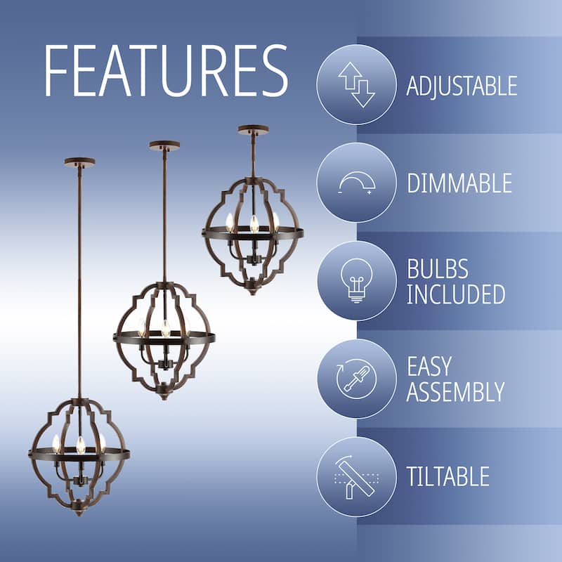 Paysan 16.75" 3-Light Adjustable Iron Rustic Industrial LED Pendant, Oil Rubbed Bronze by JONATHAN Y