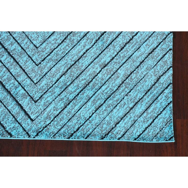 Turquoise Blue Chevron Style Transitional Turkish Rug Oriental Carpet