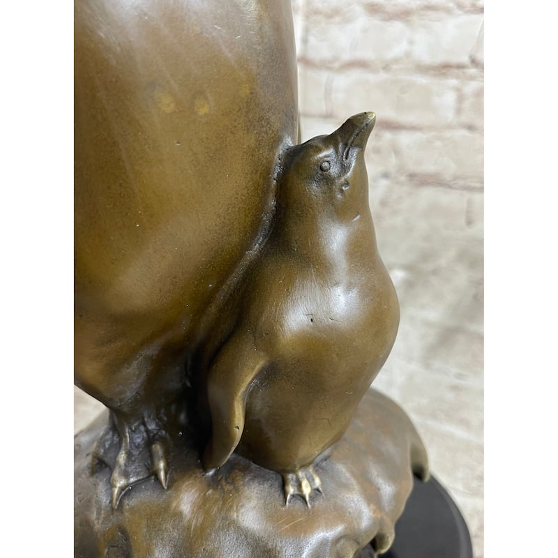 Large Mother Penguin With Her Baby Bronze Sculpture Statue Figure Figurine Art