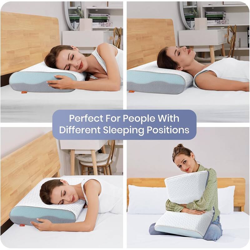 4 Inch Memory Foam Pillows, Gel Cooling Bed Pillows, Sleep Pillow, Removable Machine Washable Pillowcase,Standard Size