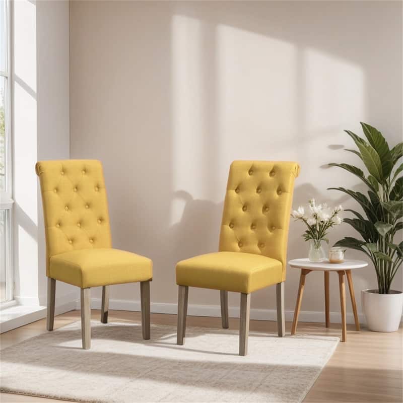Solid Wood Tufted Parsons Dining Chair,Set of 2