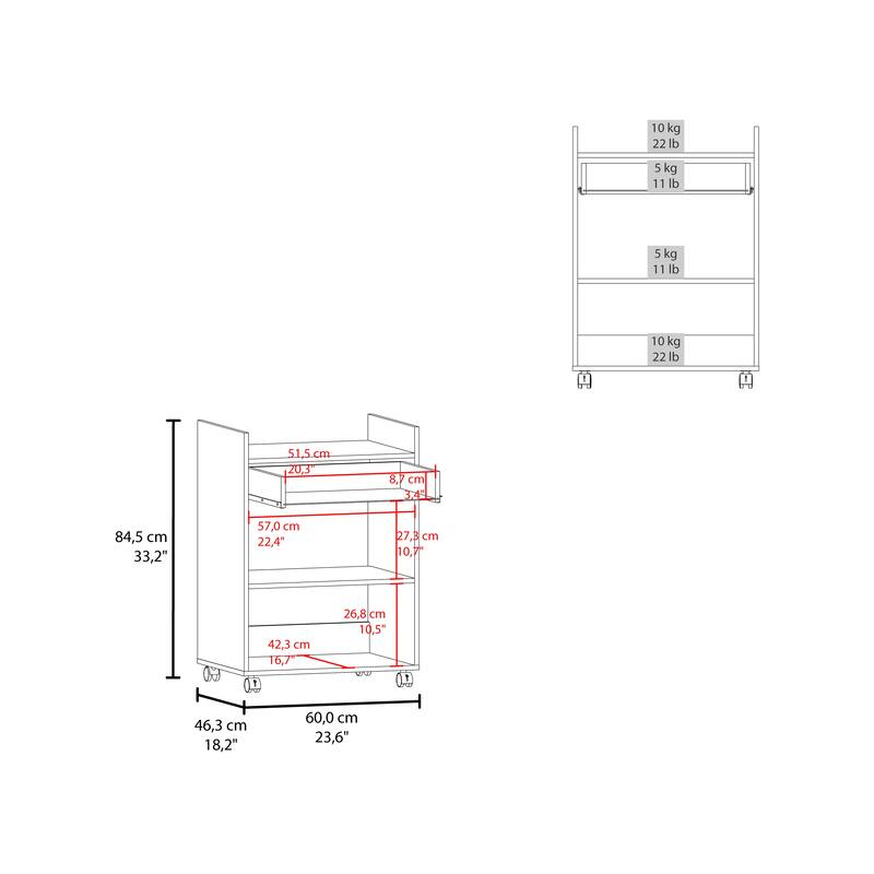 FM FURNITURE Burnside Kitchen Cart with 2 Doors and 1 Drawer, White