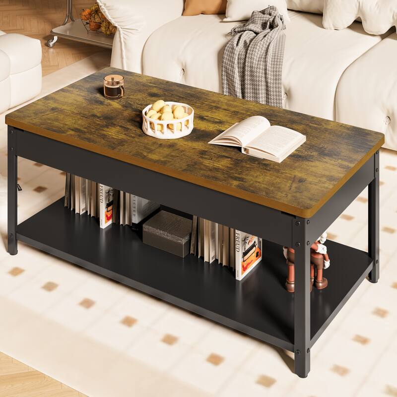 Modern Coffee Table End Table with Lockable Drawer, Double-Layer Accent Table Dining Table with Hidden Storage