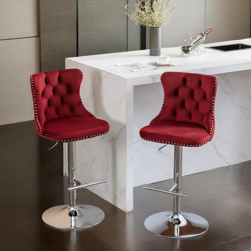 Swivel Velvet Barstools Adjusatble Seat Height from 25-33 Inch,Set of 2