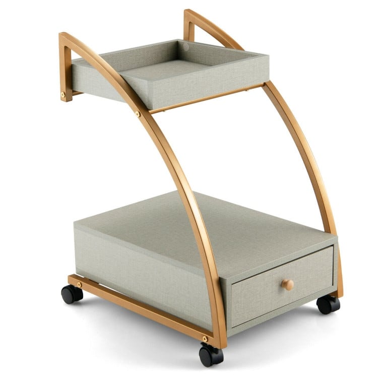 Modern 2-Tier Rolling End Table with Tray Top and Pull-Out Drawer - 16" x 19.5" x 26" (L x W x H)