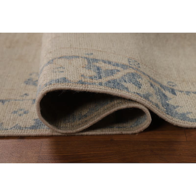 Hand Knotted Oriental 100% Wool Carpet Transitional Floral Beige & Ivories Oushak Area Rug - 5' 10'' X 2' 8''